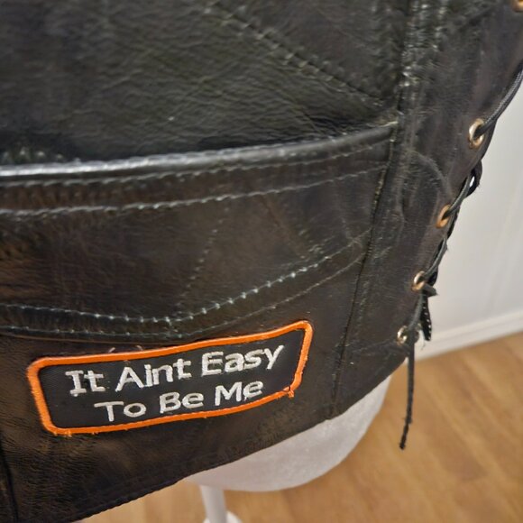 - Biker Diamond Plate Genuine Leather  black EX COND size  M - Picture 5 of 6